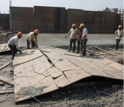 Construction delay caused by damaged shuttering plywood
