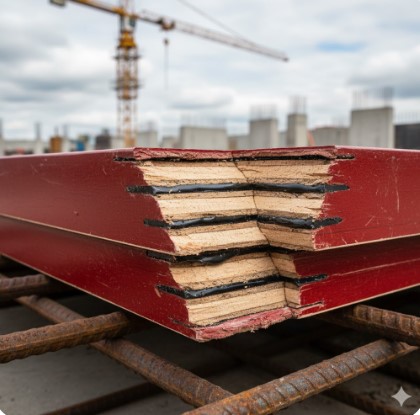 Phenolic bonded waterproof shuttering ply showing layered core
