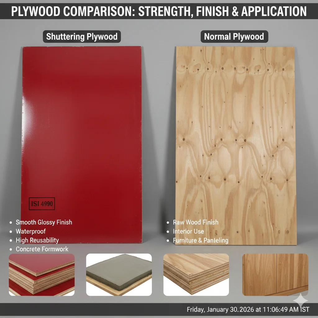 Difference between shuttering plywood and normal plywood comparison