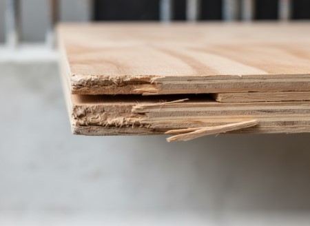 Delaminated shuttering plywood showing poor core bonding