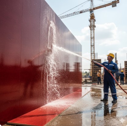 Waterproof shuttering ply used at an active construction site
