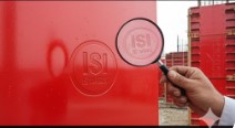 Buyer checking ISI mark on shuttering ply before purchase