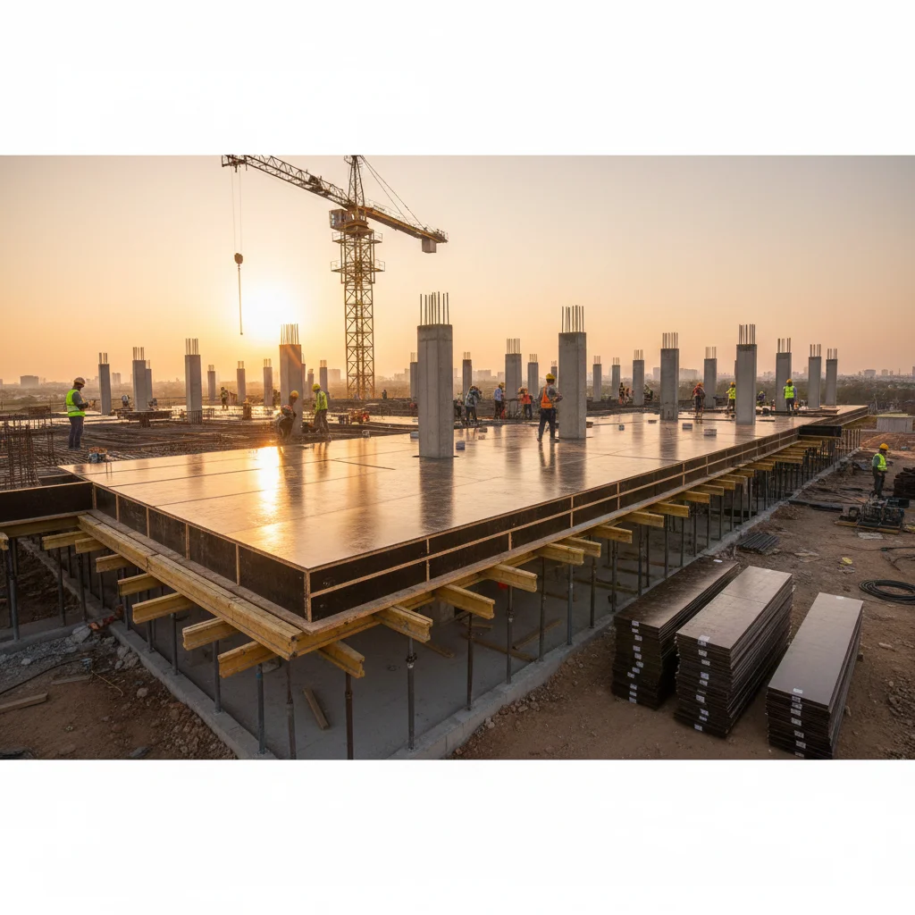 Shuttering ply used at an active construction site for slab formwork